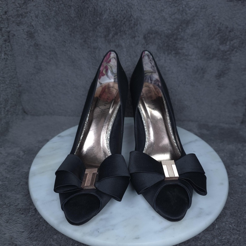 Ted Baker‎ Shoes Womens Size 8 Black Peep Toe Bow High Heel Dress Pumps